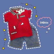 Kids Boy Clothes Backhoe Pattern Collar Top Washed Denim Shorts