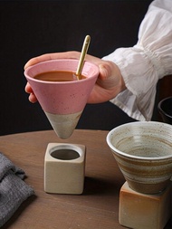 1套180毫升/6.08盎司創意復古陶瓷espresso咖啡杯,粗陶茶杯,日式拔花瓷杯,家庭用陶器帶底座陶器个性化新瓷杯