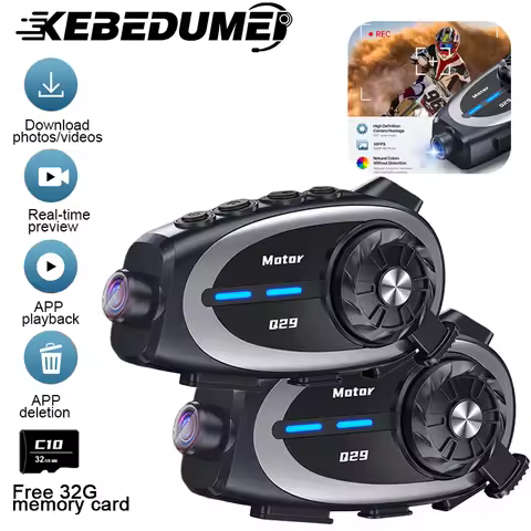 1/2pcs Q29 Motorcycle Helmet Intercom Dash Camera Bluetooth Headsets 2 Riders 500M Waterproof Motorc