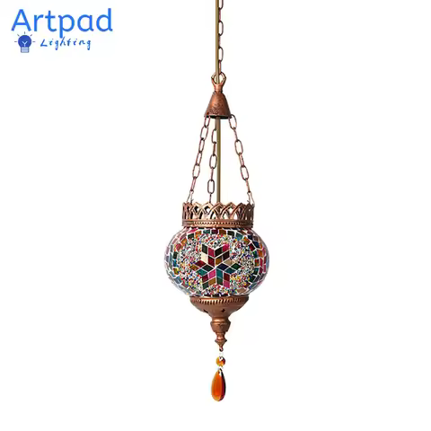 Artpad Mediterranean Style Turkish Moroccan Pendant Light Decoration Handmade Glass Shade Restaurant