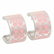 【COACH】經典LOGO耳環-銀粉紅