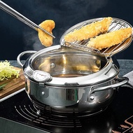 304 Stainless Steel Kitchen Tempura Fryer Pan Japanese Deep Frying Pot with A and A Lid