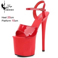 รองเท้าแตะแพลตฟอร์มสี20 CM สำหรับผู้หญิงรองเท้าส้นสูงซุปเปอร์8นิ้วสำหรับเที่ยวกลางคืนเต้นระบำเปลื้อง