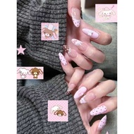 nails handmade nails New French Floral Bow Cartoon Cute Wearing Nails Long Almonds Exquisite Whiteni