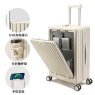 Large Capacity front opening luggage Multifunctional Suitcase with usb Charging Port Cup Holder Mobi