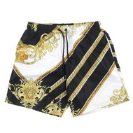 狀況極佳：VERSACE杜莎印花泳褲（1006004），黑色、黃色和白色，46 碼，義大利製造，正品。