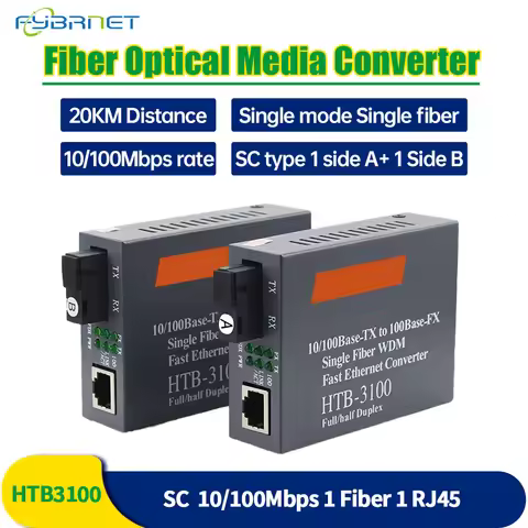 1 Pair HTB-3100 Optical Fiber Single Fiber Converter SC 10/100M Single Mode Single Fiber transceiver