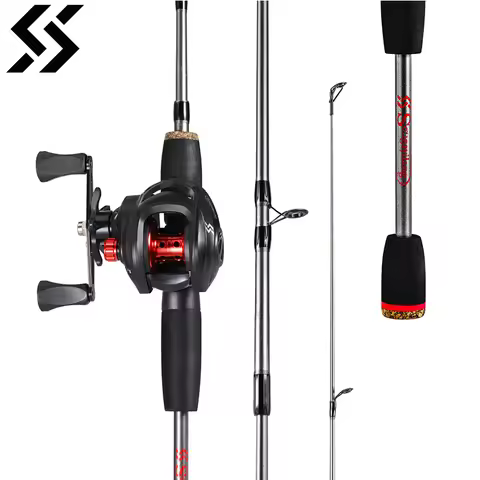 Sougayilang Casting Fishing Combo 1.7m 5 Section Carbon Fiber Lure Fishing Rod and 7.2:1 High Gear R
