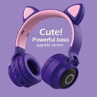 Cute Cat Ear Headphones Wireless LED Luminous Cat Wireless Headphones Bluetooth Headset Heavy Bass H