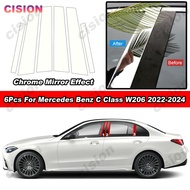 6Pcs Glossy Chrome PC Material Mirror Effect Car Door Window Center Middle B C Column Pillar Post Co