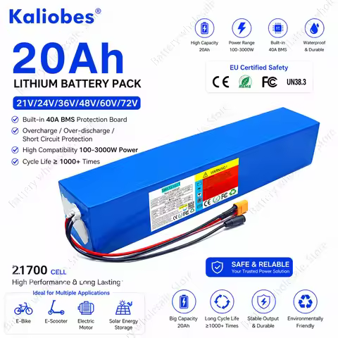 21V 24V 36V 48V 52V 60V 72V 20Ah 21700 20s Lithium Battery Pack 3000W Built-in BMS Duty-free 6s 7s 1