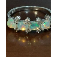 #R333 100% Natural Opal,14K White Gold Plated 925 Sterling Silver Ring (Dia..19.8m)
