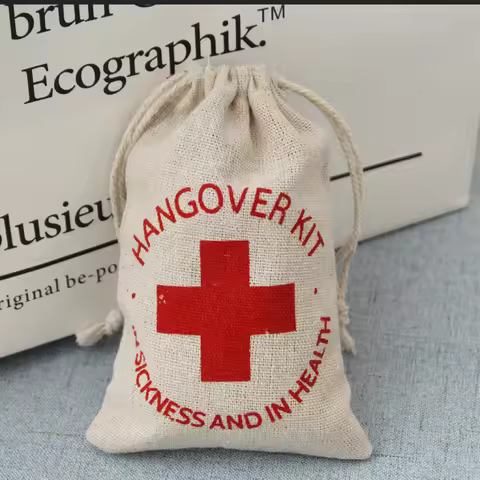 10Pcs/Lot 10x15cm Personalized Red Cross Hangover Kit Bags Cotton Linen Bags Drawstring Gift Pouches