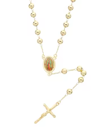 FanSibao Y shaped bead chain Golden Virgin Mary cross prayer bead pendant long necklace ladies and g
