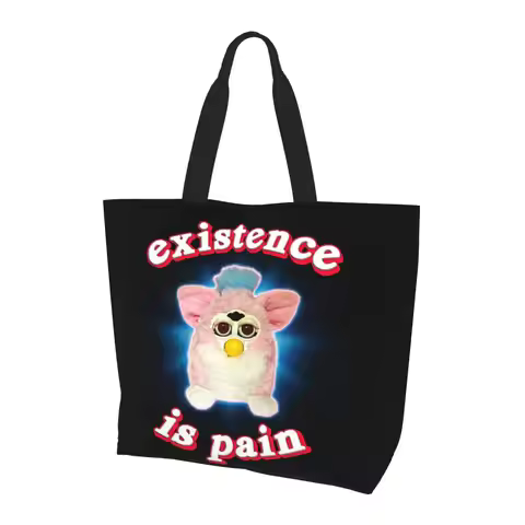 Furby Existence Is Pain Shopping Tote Bag Canvas Large Capacity Shoulder Bags Shopper Grocery Handba