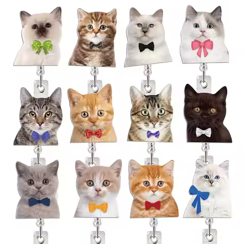 Bowknot Cat Cute Badge Holder Retractable Keychain Badge Reel Id Card Hoder Name Tag For Doctore Nur