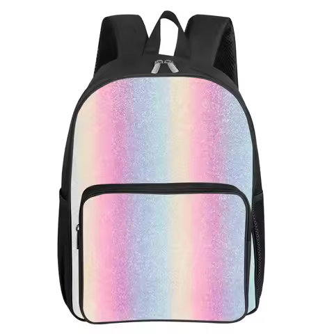 Rainbow Print Pattern Square Front Pocket Backpack for Boy and Girls Best Gifts 3D Cartoon SchoolBag