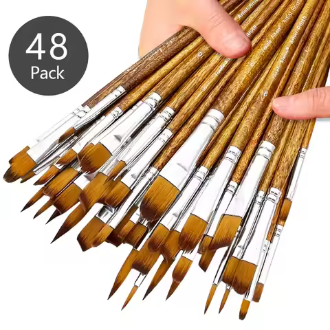 12/48pcs Premium Artist Paint Brushes Set Include Round/Filbert/Flat/Angle Fine Detail Brushes Premi