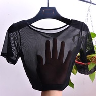 Fashionable batwing sleeve women's mesh crop top