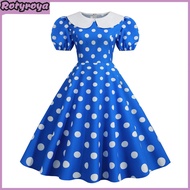 Rotyroya Women Doll Collar Dress Dot Print Dress Vintage Princess Party Dress with Big Hem and Doll 