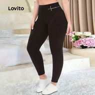 Lovito Plus Size Curve Leggings Casual Letter Leggings for Women LNE72219