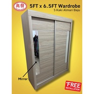 New Design 5FT Wardrobe Sliding Cabinet 5FT Almari Baju 5FT x 6.5FT Wardrobe