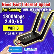 Penyesuai WiFi 6Wifi6 Adapter 1800Mbps Network Card Dual Band 2.4G 5G Wireless Wifi Dongle Receiver 