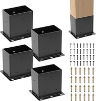 4 x 6 Post Base 4 PCS, (Inner Size 3.6x5.6) Post Brackets, Heavy-Duty Metal Black Powder-Coated Colu
