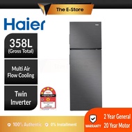 Haier 358L Twin Inverter 4 Star Top Mount Freezer Refrigerator | HRF-358IHM (Fridge Peti Ais Peti Sejuk Black Silver 电冰箱)