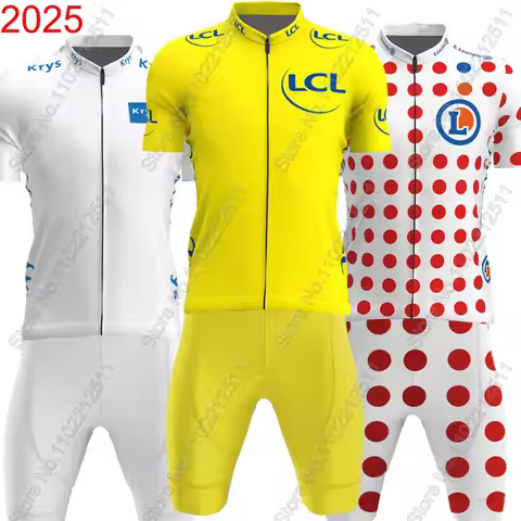France Tour Cycling Jersey 2025 TDF Set Men Green Yellow Polka Dot Short Clothing Road Bike Shirts S