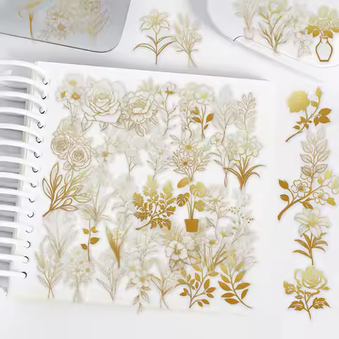 50pcs Transparent Cartoon Gold Plant Stickers Laptop Scrapbooking Handbook Diary Decoration Guitar D