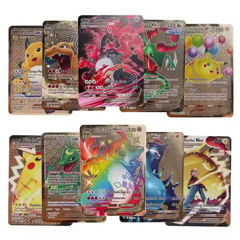 Spanish Pokemon metal card Charizard Pikachu Vmax Vstar Rayquaza GX Anime golden pokemon Collection 