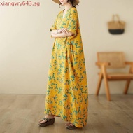 Oladivi Fashion Floral Printed Plus Size Bohemian Long Dress Women Summer New Short Sleeve Casual Lo