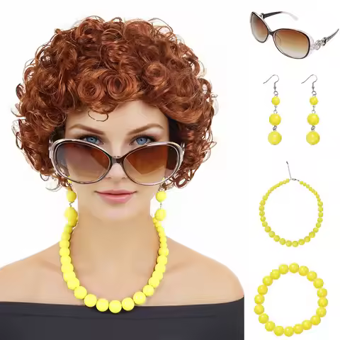 Synthetic Orange Wigs for Women Brown Curly Short Wig with Bangs Red Hair Curl Afro Wigs Female Natu