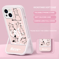 Kickstand Casing for Redmi 9A Note 13 12 10 Xiaomi 12T POCO F5 M3 Pro Plus 5G Meow Pink Cat Soft Cas