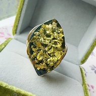 波羅的海 天然琥珀 純銀戒指 綠珀 閃耀珀花 歐風時尚 金色