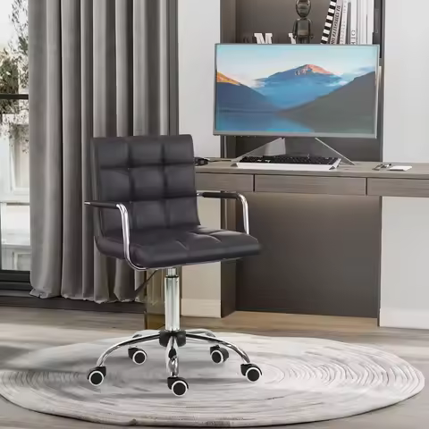 Office Chair, Makeup Vanity Chair,Mid Back Computer Chair,PU Leather Swivel Study Chair with Adjusta