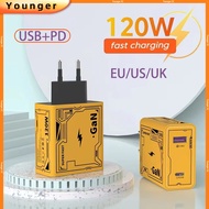 Mech Wind 120W GaN Super Fast Charger QC+PD Charging Adapter For ios15 Micro Type C Phone Adopter Ch