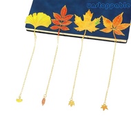 Un* 4Pcs Autumn Leaves Metal Bookmarks with Chains Reading  for Readers Writers