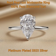 Real 4ct Pear-cut Moissanite Ring with GRA Certificate Platinum plated S925 Sterling Silver ring for