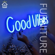 FTGood Vibes Neon Signs Led Neon Light Signs with Acrylic Board, Goodvibes Neon Word Light Wall Decor for Bedroom Game Room