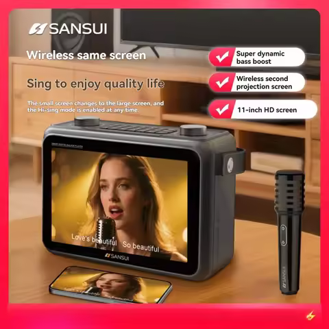SANSUI LED Screen 7-inch Multimedia Bluetooth Speaker with Subtitles Lyrics Smart karaoke Machine Mu