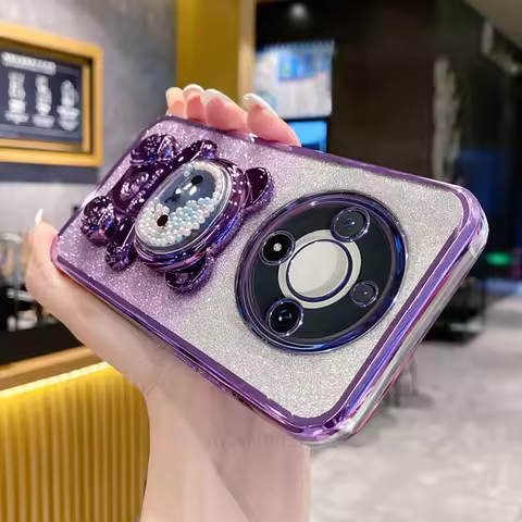 Magic5lite Glitter Bright Plating Bear Holder Case For Honor Magic 5 6 Magic5 Magic6 Lite Pro 5lite 