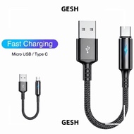 GESH USB Type C Cable, 25cm Short Micro USB Cable, Nylon Fast Charging Portable Fast Charging Cable
