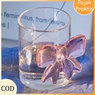 Pink Ribbon Glass Cup Ribbon Glass Cup & Goblet/ Korean Style Home Cafe Aesthetic Cup 300ml