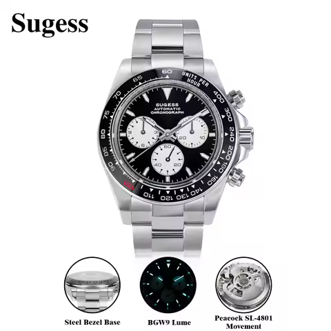 Sugess Panda Diver Chronograph Mens Watch Automatic Peacock SL-4801 Movement Luxury Waterproof Mecha