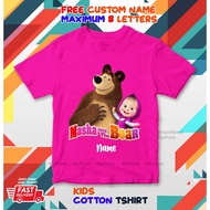 Marsha and The Bear Design Unisex Kids T-shirt with FREE Custom Name maximum 8 Letters Cotton T-shir