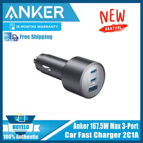 Anker-USB-C Car Charger, 167.5W Max, 3-Port Ultra-Compact Type-C Fast Car Charger, MacBook Pro, Air,