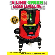 5 LINE Tepat 6 Point Adjustable 5 Green Line Laser Level 360* Indoor Outdoor Self Leveling Laser Set
