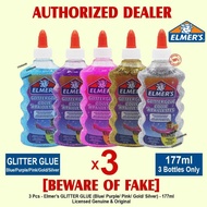 Elmer's GLITTER GLUE 177ml Great for Slime Pink Purple Blue Gold Silver Elmers Glitter RCS- 3Bottles